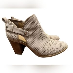 Franco Sarto Dale 2 Perforated Suede Ankle Bootie taupe women's size 9.5